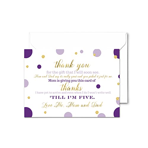 Purple and Gold Baby Shower Thank You Cards and Envelopes (25 Pack) Girls Notecards Stationery Set 4x6 by Paper Clever Party