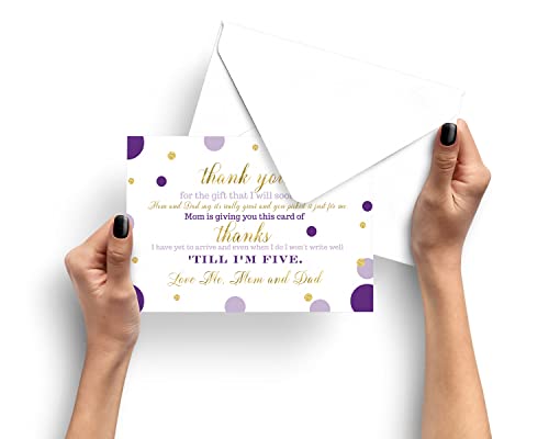 Purple and Gold Baby Shower Thank You Cards and Envelopes (25 Pack) Girls Notecards Stationery Set 4x6 by Paper Clever Party