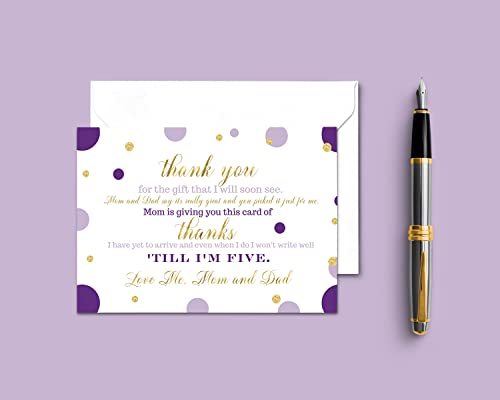 Purple and Gold Baby Shower Thank You Cards and Envelopes (25 Pack) Girls Notecards Stationery Set 4x6 by Paper Clever Party