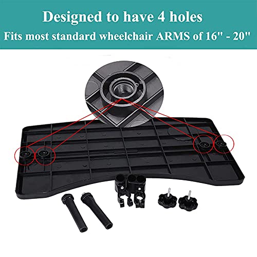 Wheelchair Tray, Detachable Wheelchair Table Removable Adult,Mobility Accessory Attachment Cup Holder Durable, Wheelchair Accessories,Fits Wheelchair Arms of 16" - 20", with Secure Straps by QingTD