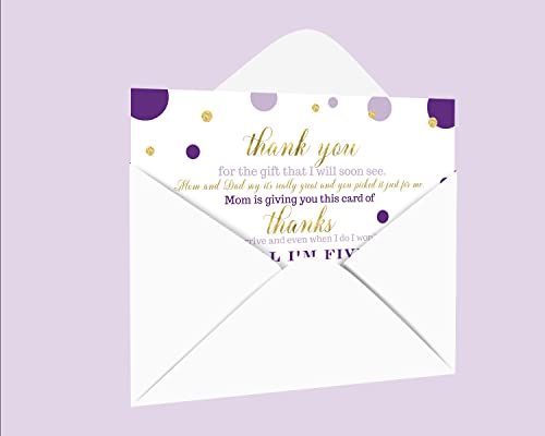Purple and Gold Baby Shower Thank You Cards and Envelopes (25 Pack) Girls Notecards Stationery Set 4x6 by Paper Clever Party