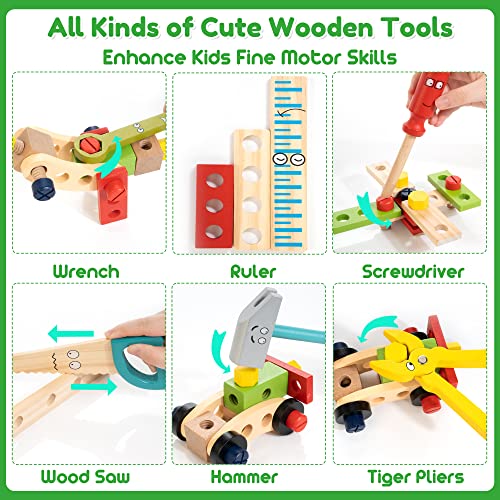 Bravmate Kids Tool Set, Pretend Play Toddler Wooden Tool Toys with Tool Box, Educational DIY STEM Toys for Boys and Girls Age 3, 4, 5 and Up (37 Pieces) from ShenZhen MaxLink Century Technology Co.,Ltd