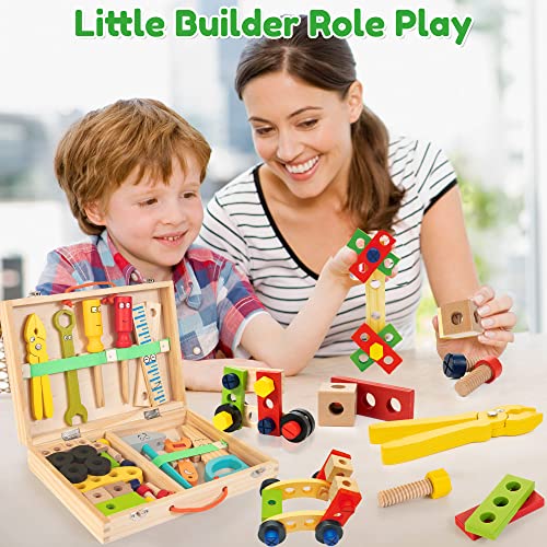 Bravmate Kids Tool Set, Pretend Play Toddler Wooden Tool Toys with Tool Box, Educational DIY STEM Toys for Boys and Girls Age 3, 4, 5 and Up (37 Pieces) from ShenZhen MaxLink Century Technology Co.,Ltd