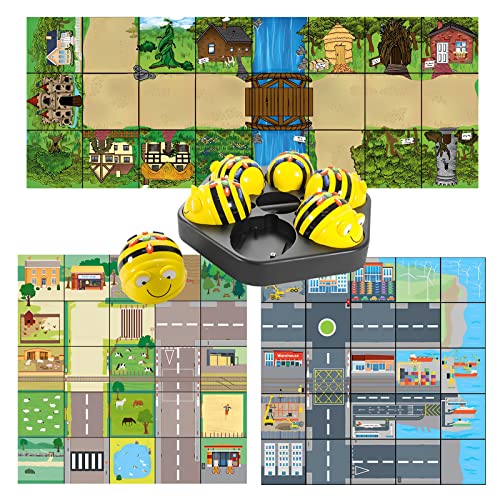 TTS Bee-Bot See & Say Programmable Floor Robot Educational Classroom Pack Bundle with 1 Countryside Mat, 1 Seaside Mat, 1 Busystreet Play Mat, Kids STEM Learning Coding Toys and Activity Mats by TTS International
