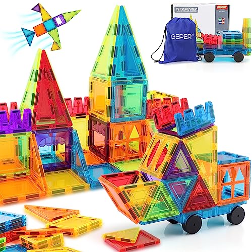 GEPER Magnetic Tiles Kids Toys, Toddler Girls & Boys Toys Age 4-5 6-8, Sensory Toys for Toddler 3-4, Magnet Toys Building Blocks for Toddler, STEM Preschool Learning Montessori Toys for 3+ Year Old by GEPER