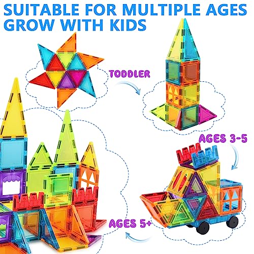 GEPER Magnetic Tiles Kids Toys, Toddler Girls & Boys Toys Age 4-5 6-8, Sensory Toys for Toddler 3-4, Magnet Toys Building Blocks for Toddler, STEM Preschool Learning Montessori Toys for 3+ Year Old by GEPER