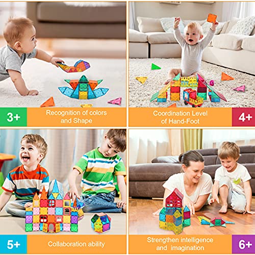 LATI 130 pcs Magnetic Tiles, Magnet Building Blocks for Kids STEM Construction Set Clear Imagination Inspirational Educational Toddler Boys Girls Kids Toys for 3 4 5 6 7 8 Years with 2 Cars from LATI