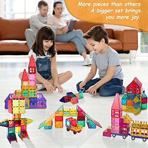 LATI 130 pcs Magnetic Tiles, Magnet Building Blocks for Kids STEM Construction Set Clear Imagination Inspirational Educational Toddler Boys Girls Kids Toys for 3 4 5 6 7 8 Years with 2 Cars from LATI