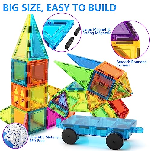 GEPER Magnetic Tiles Kids Toys, Toddler Girls & Boys Toys Age 4-5 6-8, Sensory Toys for Toddler 3-4, Magnet Toys Building Blocks for Toddler, STEM Preschool Learning Montessori Toys for 3+ Year Old by GEPER