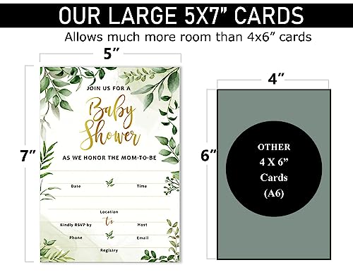25 Double-Sided Greenery Baby Shower Invitation Set with Envelopes - Gender Neutral Blank Fill-in Invites for Boy or Girl - Includes Double-Sided Books for Baby, Double-Sided Diaper Raffle, Thank You Cards and Seals from 