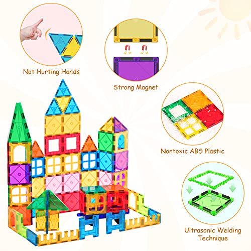 LATI 130 pcs Magnetic Tiles, Magnet Building Blocks for Kids STEM Construction Set Clear Imagination Inspirational Educational Toddler Boys Girls Kids Toys for 3 4 5 6 7 8 Years with 2 Cars from LATI