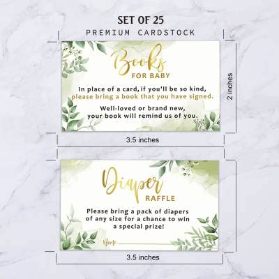 25 Double-Sided Greenery Baby Shower Invitation Set with Envelopes - Gender Neutral Blank Fill-in Invites for Boy or Girl - Includes Double-Sided Books for Baby, Double-Sided Diaper Raffle, Thank You Cards and Seals from 