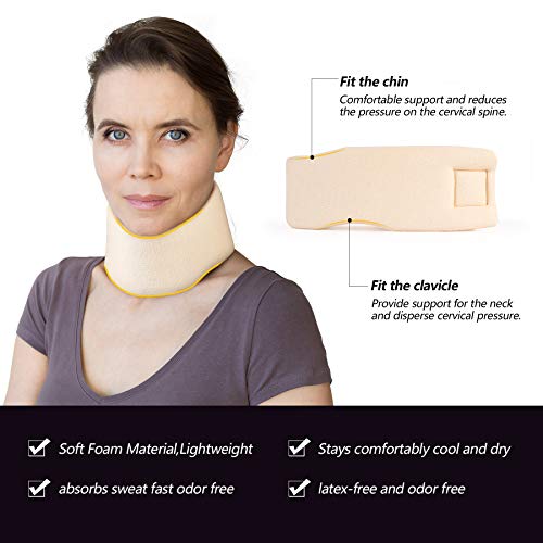 Soft Foam Neck Brace Universal Cervical Collar, Adjustable Neck Support Brace for Sleeping - Relieves Neck Pain and Spine Pressure, Neck Collar After Whiplash or Injury (3" Depth Collar, M) from Cozyhealth
