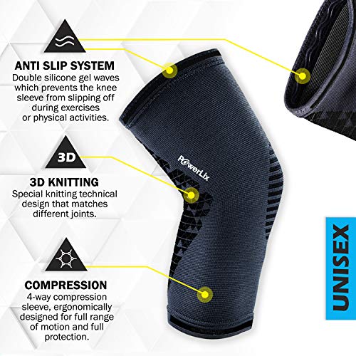 Powerlix Compression Knee Sleeve for Women & Men, Medical Knee Brace for Arthritis & Knee Pain Relief, meniscus tear & Injury Recovery, Knee Support & Protection for Working out, Running & All Sports by Powerlix