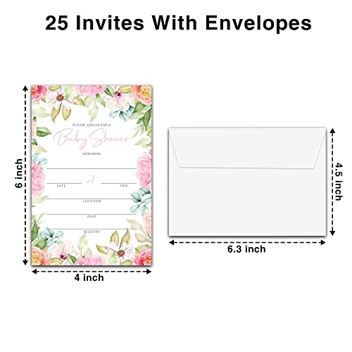 Baby Shower Invitation Kit, Diaper Raffle Games, Books For Baby, Blush Pink Floral Baby Gender Reveal Fill In Invites Cards, Each Design 25 Cards & 25 Envelopes ï¼A Total of 100 setï¼- BABYSET-015 by mermermu