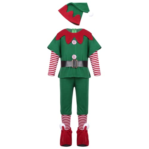 TPMG Toddler Boys Christmas Elf Costume Outfit Kids Halloween Holiday Dress Up Clothes with Top Pants Hat Socks, 7-8Y from TPMG