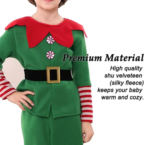 TPMG Toddler Boys Christmas Elf Costume Outfit Kids Halloween Holiday Dress Up Clothes with Top Pants Hat Socks, 7-8Y from TPMG
