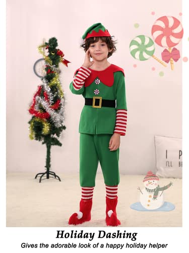 TPMG Toddler Boys Christmas Elf Costume Outfit Kids Halloween Holiday Dress Up Clothes with Top Pants Hat Socks, 7-8Y from TPMG