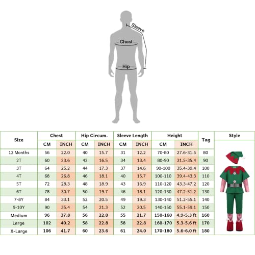 TPMG Toddler Boys Christmas Elf Costume Outfit Kids Halloween Holiday Dress Up Clothes with Top Pants Hat Socks, 7-8Y from TPMG
