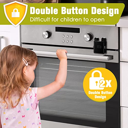 Oven Lock Child Safety (2 Pack) White Heat-Resistant Childproof Oven Door Locks with Extra Adhesives Baby Oven Safety Locks No Tools Need or Drill by womhom