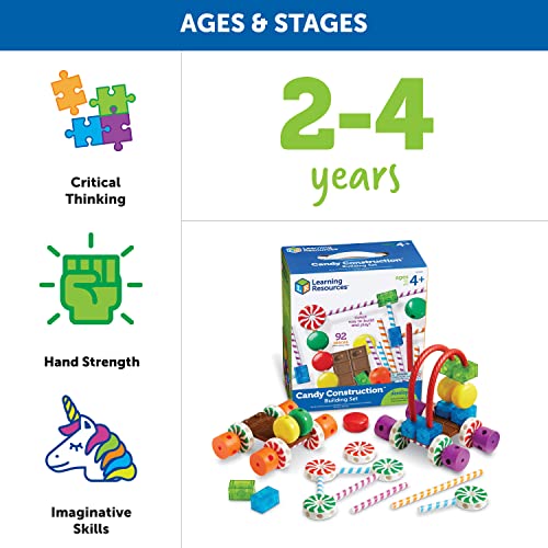 Learning Resources Candy Construction Building Set, Fine Motor Building Toy, 92 Pieces, Ages 4+ by Learning Resources