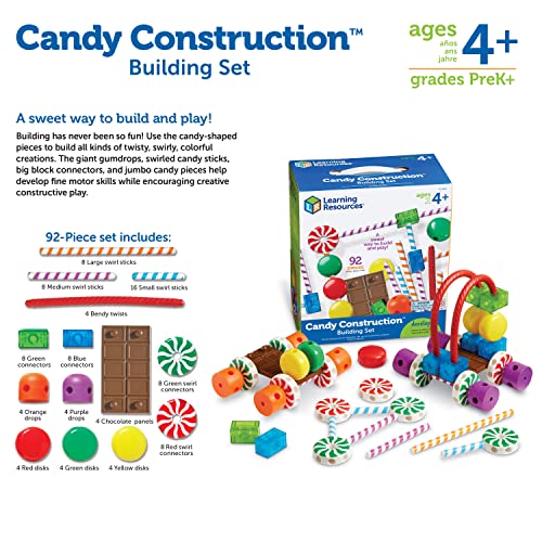 Learning Resources Candy Construction Building Set, Fine Motor Building Toy, 92 Pieces, Ages 4+ by Learning Resources