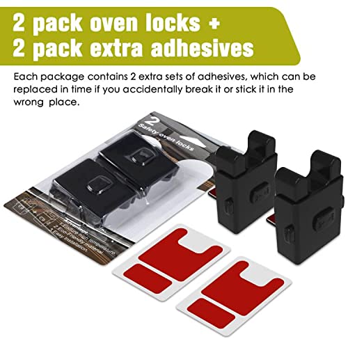 Oven Lock Child Safety (2 Pack) White Heat-Resistant Childproof Oven Door Locks with Extra Adhesives Baby Oven Safety Locks No Tools Need or Drill by womhom