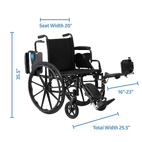 Medline Lightweight and User-Friendly Wheelchair with Flip-Back, Desk-Length Arms and Elevating Leg Rests for Extra Comfort, Gray, 20 inch Seat by Medline Industries Healthcare