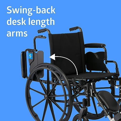 Medline Lightweight and User-Friendly Wheelchair with Flip-Back, Desk-Length Arms and Elevating Leg Rests for Extra Comfort, Gray, 20 inch Seat by Medline Industries Healthcare