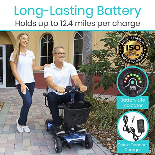 Vive 4 Wheel Mobility Scooter - Electric Powered Wheelchair Device - Compact Heavy Duty Mobile for Travel, Adults, Elderly - Long Range Power Extended Battery with Charger and Basket Included from Vive Health