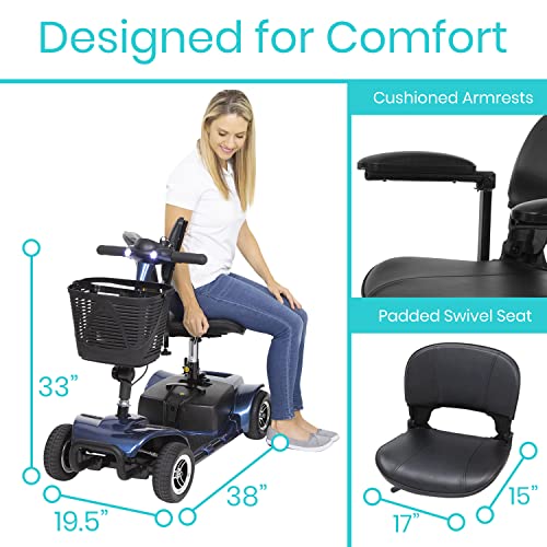 Vive 4 Wheel Mobility Scooter - Electric Powered Wheelchair Device - Compact Heavy Duty Mobile for Travel, Adults, Elderly - Long Range Power Extended Battery with Charger and Basket Included from Vive Health