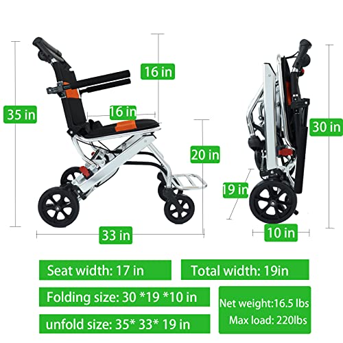 Portable Folding Wheelchair, Travel Wheelchair with handbrake, Ultra-Light Wheelchair for The Elderly and Children (with Bag) by YADE MEDICAL EQUIPMENT CO.,LTD