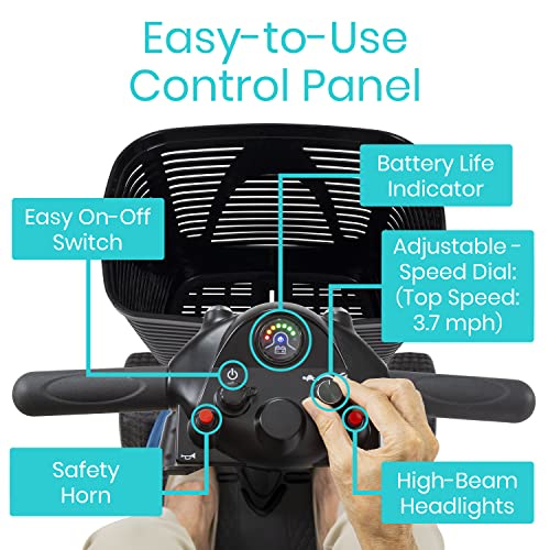 Vive 4 Wheel Mobility Scooter - Electric Powered Wheelchair Device - Compact Heavy Duty Mobile for Travel, Adults, Elderly - Long Range Power Extended Battery with Charger and Basket Included from Vive Health