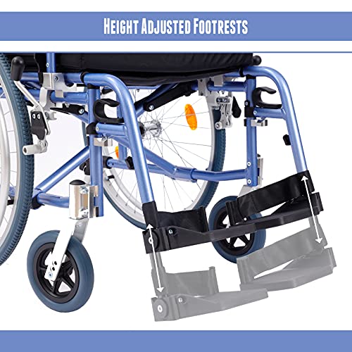 Medwarm Aluminum Multifuctional Manual Wheelchair with Flip Back Armrests, Swing Away Footrests and 24 Inch Rear Wheels, Blue by Medwarm