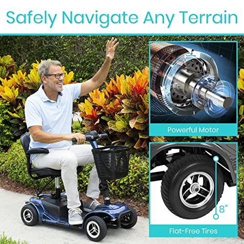 Vive 4 Wheel Mobility Scooter - Electric Powered Wheelchair Device - Compact Heavy Duty Mobile for Travel, Adults, Elderly - Long Range Power Extended Battery with Charger and Basket Included from Vive Health