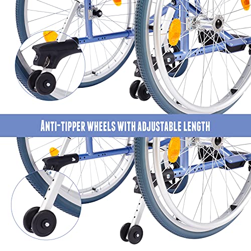 Medwarm Aluminum Multifuctional Manual Wheelchair with Flip Back Armrests, Swing Away Footrests and 24 Inch Rear Wheels, Blue by Medwarm