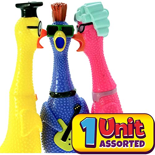 JA-RU Squeeze Me Rubber Chicken Toy (1 Chicken Assorted) Large Squeeze Chicken, Prank Novelty. Screaming Rubber Chickens for Kids. Squawking Loud Sound Noise Making, Party Favor Prank Dog Toy. 1704-1p by JA-RU
