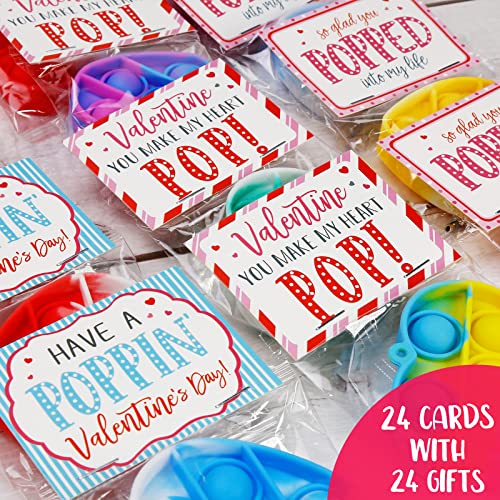 Valentines Day Cards for Kids - Set of 24 Mini Pop Heart Fidget Toys Bulk - Valentine Exchange Cards for Toddlers Girls Boys School Class Classroom Party Favors Age 3 Year and Up by ShenZhen MaoDun MaoYi YouXianGongSi