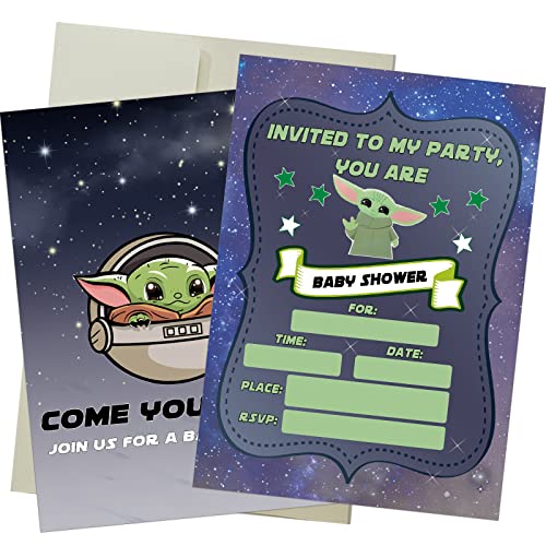 20 Baby Shower Invitations for Boys, Baby Yoda Baby Shower Invites with Envelopes, Star Wars Space Galaxy Fill-in Invitations Cards It's A Boy Party Supplies by Hilgue