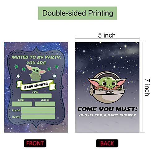 20 Baby Shower Invitations for Boys, Baby Yoda Baby Shower Invites with Envelopes, Star Wars Space Galaxy Fill-in Invitations Cards It's A Boy Party Supplies by Hilgue