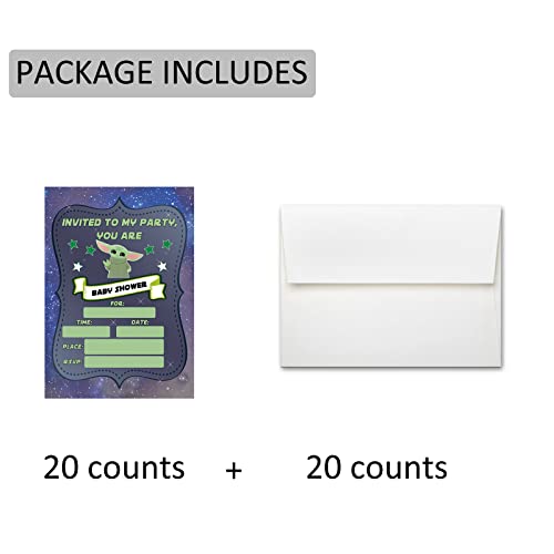 20 Baby Shower Invitations for Boys, Baby Yoda Baby Shower Invites with Envelopes, Star Wars Space Galaxy Fill-in Invitations Cards It's A Boy Party Supplies by Hilgue