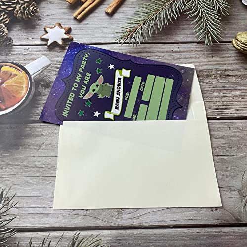 20 Baby Shower Invitations for Boys, Baby Yoda Baby Shower Invites with Envelopes, Star Wars Space Galaxy Fill-in Invitations Cards It's A Boy Party Supplies by Hilgue