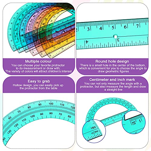 Math Protractors Plastic Protractors 180 Degrees 6 Inch Translucent Protractors for Geometry, Angle Measurement, Kids Students School Supplies (72 Pieces) by Zonon