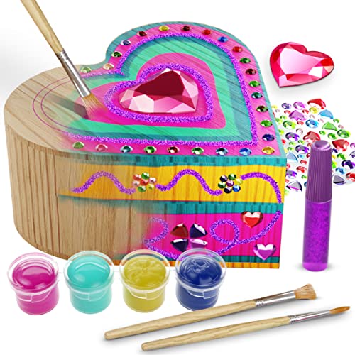 Paint Your Own Wooden Kids Heart Treasure Box Kit - Art Kits for Toddler Girl - Arts and Craft Easter Gifts for Ages 3-6 Year Old Girls - DIY Jewelry Box Toys - Best Crafts Painting Projects Gift from Pretty Me