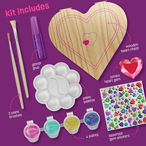 Paint Your Own Wooden Kids Heart Treasure Box Kit - Art Kits for Toddler Girl - Arts and Craft Easter Gifts for Ages 3-6 Year Old Girls - DIY Jewelry Box Toys - Best Crafts Painting Projects Gift from Pretty Me