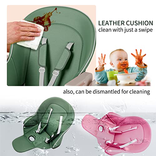 Baby High Chair for Babies and Toddlers Foldable Children's Feeding Chairs Adjustable Food Eating Seat Highchairs for Baby Girl Boy with Reclining Backrest and Footrest, Removable Tray (Green) by cynebaby