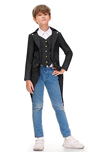 BesserBay Boys Gothic Black Medieval Costume Renaissance Pirate Victorian Vampire Tailcoat Jacket 11-12 Years from 