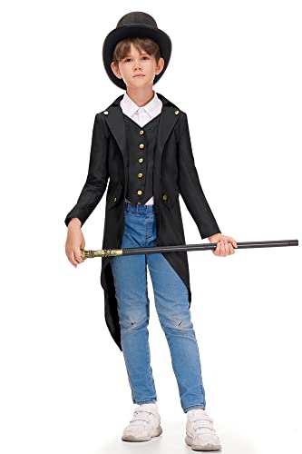 BesserBay Boys Gothic Black Medieval Costume Renaissance Pirate Victorian Vampire Tailcoat Jacket 11-12 Years from 