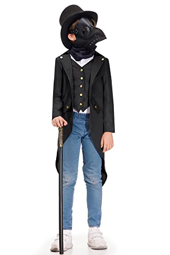 BesserBay Boys Gothic Black Medieval Costume Renaissance Pirate Victorian Vampire Tailcoat Jacket 11-12 Years from 