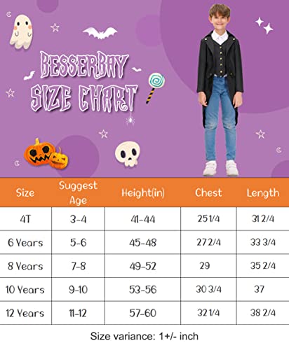 BesserBay Boys Gothic Black Medieval Costume Renaissance Pirate Victorian Vampire Tailcoat Jacket 11-12 Years from 